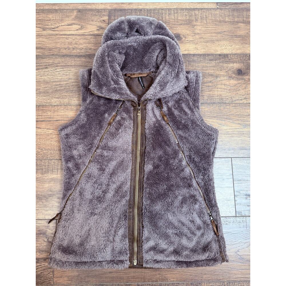 Kuhl Flight Vest Green Hidden Hood High Pile Soft Womens Size L Cozy Outdoors